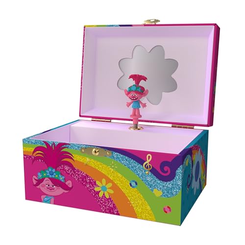 Mini Treasures Trolls Jewelry Box for Girls Musical Jewelry Box with Spinning Figurine Trolls Toys for Kids Ages 3-5