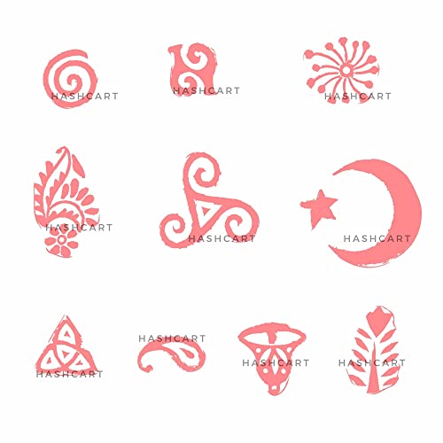 Image of Hashcart | Set of 10 | Handmade Wooden Multi Design Blocks for Scrapbooking, Wooden Stamps for Project Designing Fabric Textile Clay Pottery Craft Tattoo