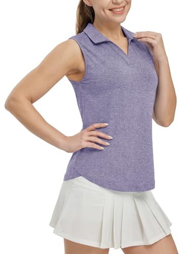 Image of BGOWATU Women's Sleeveless Golf Polo Shirts Collared V Neck Tennis Tank Tops UPF 50+ Quick Dry Lightweight
