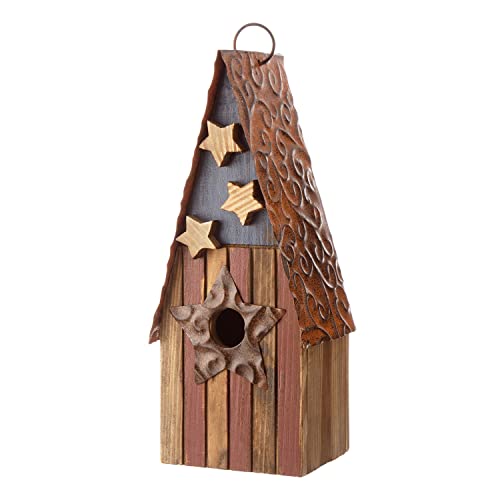 Glitzhome Wooden Hanging Patriotic USA Distressed Garden Bird House for Outdoors 125 H