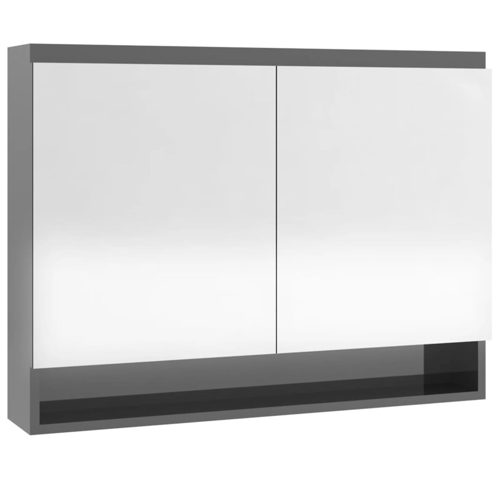 Szafka łazienkowa z lustrem o szerokości 80 cm z płyty MDF, błyszcząca, szara, głębokość 15 cm, wysokość 60 cm, ze szklanym frontem i przyłączem USB