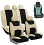 FH Group Car Seat Cover Full Set Light and Breezy Beige and Black Car Seat Covers with Front Seat Covers and Rear Split Bench Car Seat Cover Universal Fit Interior Accessories for Cars Trucks and SUVs