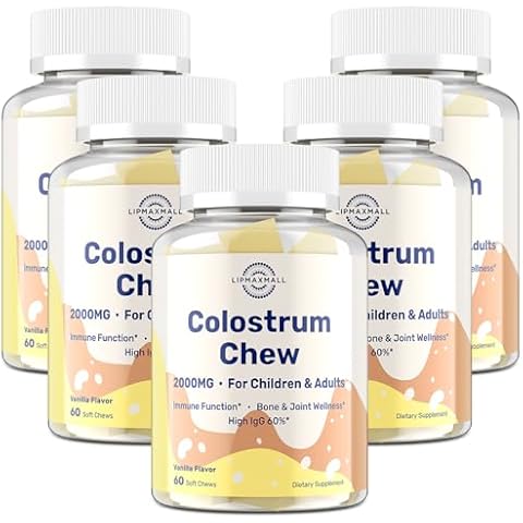 lipmaxmall Bovine Colostrum Chews Supplement with 60% IgG, 5 Bottles Cover