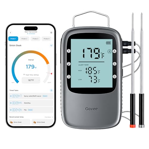 Govee Bluetooth Meat Thermometer, Digital Wireless Meat Thermometer for Smoker Oven, Smart Grill Thermometer with Dual Probes, 230ft Remote Monitor Cooking Thermometer for BBQ Kitchen Rotisserie