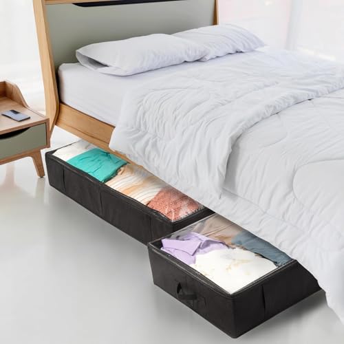 Image of Raggle Underbed Storage Bags Foldable Clothes Bag Large Capacity Storage With Clear Window Reinforced Handles Zippered Organizer Non-Woven For Comforters Blankets Bedding (Modern, 6)