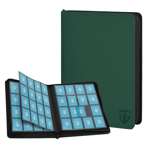 Image of 16 Pockets Trading Card Zipper Binder for 1000+ Cards| Secure Side Loading Pockets | Trading Card Album Folder | Compatible with YuGiOh, MTG,Sports Cards (Dark Green 16)