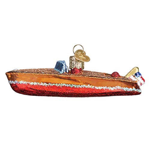 Old World Christmas Classic Wooden Boat Glass Blown Ornament for Christmas Tree, Handcrafted Holiday...