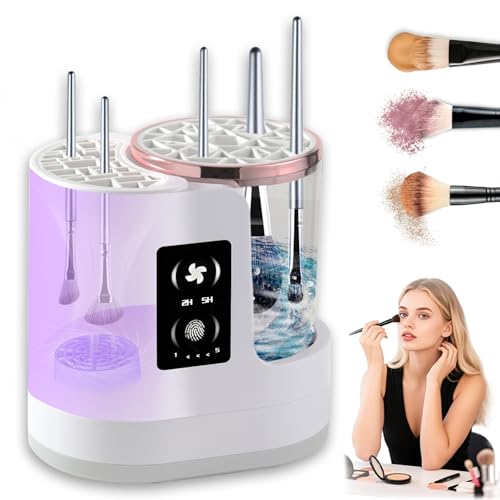 3 in 1 Makeup Brush Washer Electric Makeup Brush Cleaner Machine & Dryer & Holder Combined, Portable USB Deep Cleaning for All Size Beauty Makeup Brush Set and Sponges Efficient Wash & Dry