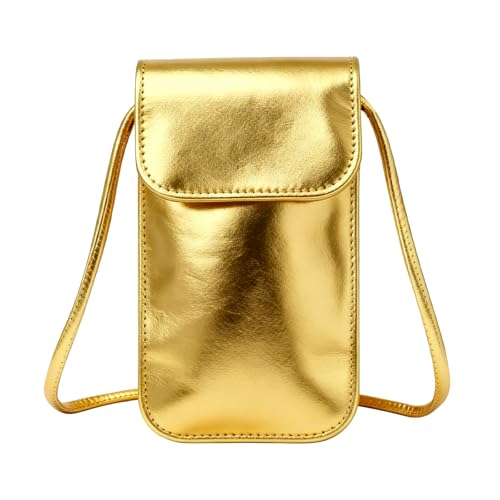 FOSLXIN Weiche PU-Leder-Handytasche zum Umhängen Damen, Kleine Umhängetasche Damen, Handy Schultertasche ür Handy unter 7 Zoll, Ideal für den Täglichen Weg zur Arbeit, Reisen und Einkäufe (Gold)