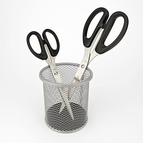 D.RECT KOMO Stiftehalter Schreibtisch-Organizer Metall-Mesh Rund | Stabile Stiftebox für Büro und Home Office | Höhe 98mm, Ø 91mm, Pastellgrau