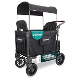 WONDERFOLD W2 Luxe Pro Passeggino (2 posti) – Passeggino pieghevole con sedili con cinture di sicurezza a 5 punti e tettuccio parasole regolabile, nero corvino