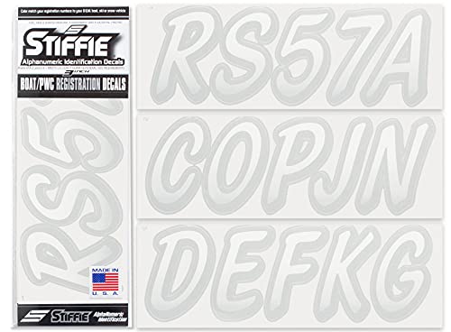 Image of STIFFIE Whipline White /Silver 3 inch Boat & PWC Registration Decals • Numbers Letters Stickers