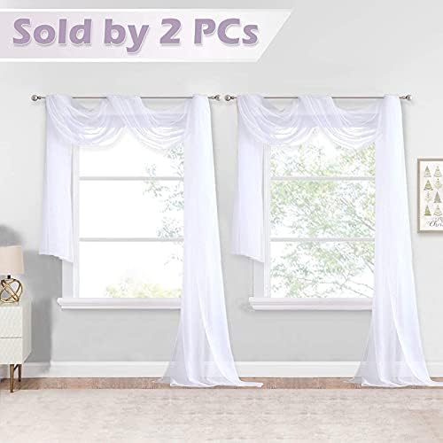 NICETOWN White Sheer Window Scarf 216 inch Extra Long, Soft Voile Textured Bed Canopy Scarf Curtains for Event Designs/Home Decor, 60 inches Wide, Set of 2