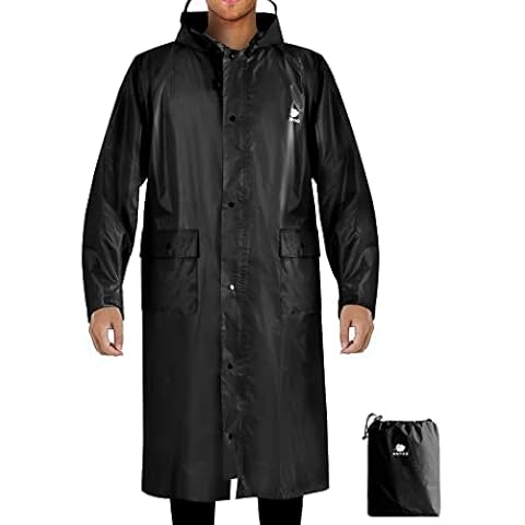 Anyoo Unisex Waterproof Portable Lightweight Raincoat Hooded Compact Rain Poncho Reusable with Sleeves for Backpacking Camping Outdoors,Black,One Size Cover