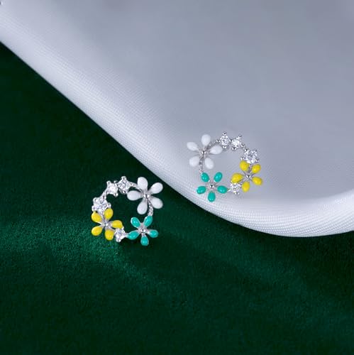 Reffeer Solid 925 Sterling Silver CZ Flower Stud Earrings for Women Teens Flower Spring Stud Earrings3