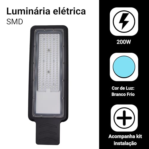 Kit 2 Luminária Led Rua Publica Poste Smd 200w Prova Dagua