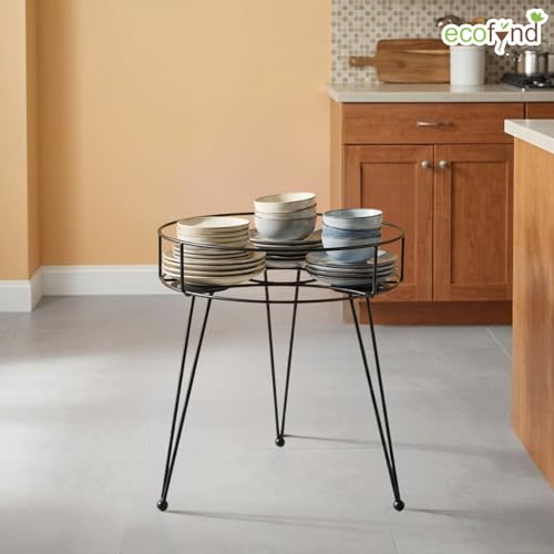 Image of ecofynd Round Heavy Duty Roy Matka Stand for Kitchen, Water Pot Stand, Terracotta Stand for Kitchen Utensils, Multipurpose Dispenser Rack, Pot Stand, Jar Holder, (PS303-BLK)