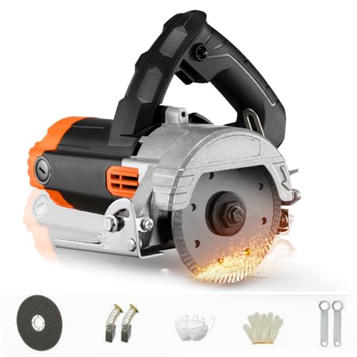 Image of Professional Diamond Tile /Stone /Marble Cutter | 1450W Motor | 125mm Blade | 12,000 RPM | 40mm Cutting Depth | 3kg Lightweight Design | Hex Key & Socket Wrench Included | Corded Electric