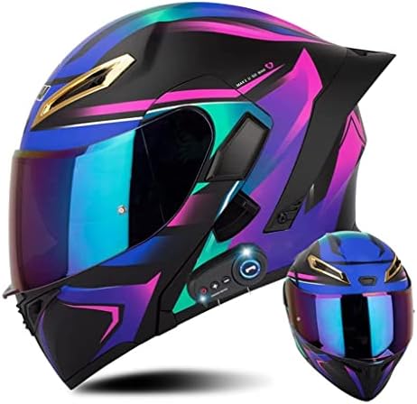 Motorcycle Sport Full Face Helmet, Bluetooth Motocross Helmets Dirt Bike Helmet with Sun Visor and Goggles DOT Approved Men Women Youth Offroad ATV BMX Downhill MTB Lightweight Helmet -D-S