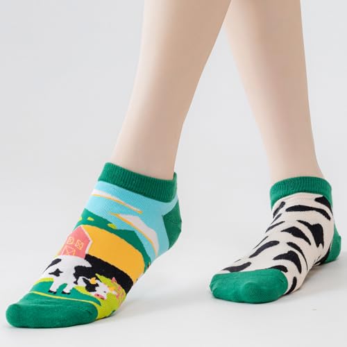 Image of 2 Pairs Funny Cartoon Animal Print Cotton Ankle Socks for Women Teens