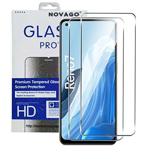NOVAGO Compatible con OPPO Reno 7 4G - Pack de 2 Protectores de Pantalla, Películas de Cristal Templado Ultrarresistente a los Golpes y a las Explosiones (Transparente más Pequeño que la Pantalla)