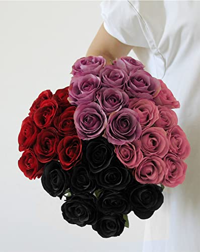 Hananona Artificial Roses Flowers For Flower Arrangement, 12 Pcs Silk Black Rose Bouquet For Home Decoration, Faux Roses For Halloween Parties And Gothic Wedding Decoration (12, Black) #TOP5