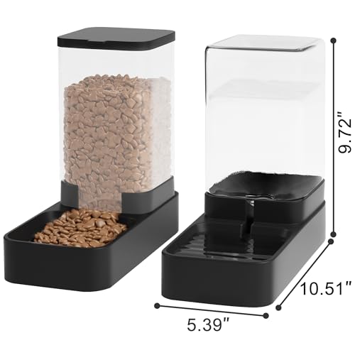 Automatic Cat Feeder and Water Dispenser in Set with Pet Food Bowl,Gravity Dog Waterer and Food Feeder for Small Medium Dog Cat Puppy Kitten Large Capacity(3.3L,Black) - Image 3