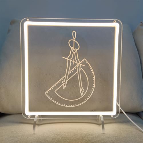 Image of Compass Ruler Neon Signs for Wall Decor, Math Neon Light Sign Learning LED Light Sign for Mathematics Lovers School Research Room Home Decoration, 11 inch x 11 inch