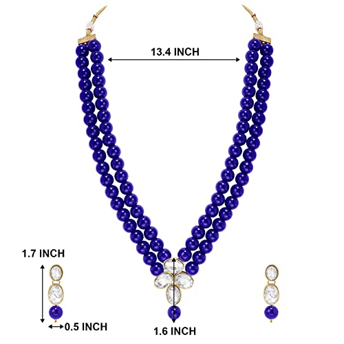 Image of Peora Crystal Faux Pearl Kundan Necklace & Jewelry Set Gift for Women