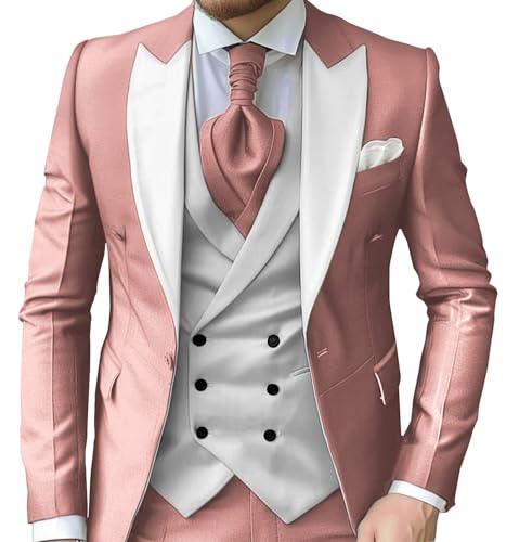 TUXBURNTXZ Dusty Rose Wedding Tuxedo for Men 3 Piece Prom Suit Formal Business L
