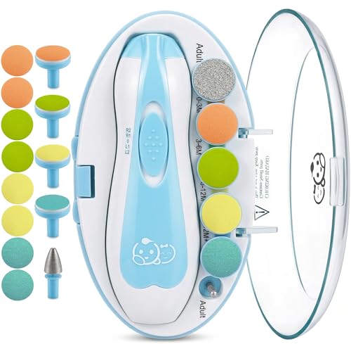 Image of Royal Angels Upgraded 21 in 1 Baby Nail Trimmer with Labeled Case, 13 Extra Replacement Pads, Safe Electric Baby Nail File Kit for Newborns & Toddlers, Whisper Quiet Nail Clipper with LED Light (Blue)
