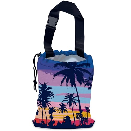 Image of Palm Trees Car Garbage Bag,Sunset Waterproof Small Car Trash Bag Hanging Back of Seat,Drawstring Hanging Car Trash Bag with Adjustable Buckle for Car Accessories