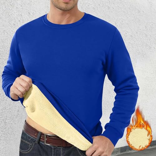 Men's Hoodless Sweatshirt Warm Comfortable Thickened Wool Base Long Sleeve Crewneck Top for Everyday Wear3