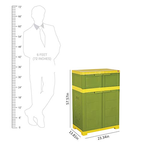Image of Cello Novelty Dual Plastic Shoe Rack with Dustproof Doors| 3 Year Warranty | Chappal /Slipper /Footwear Stand for Home, Living Room, Office, Outdoor| Green & Yellow Colour