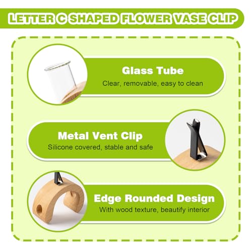 Image of Rislobx Car Vase Vent Clip, Letter C Mini Flower Car Vase Clip Plant Holder Glass Tube Air Vent Decor Interior Accessories Decoration (Light Brown)