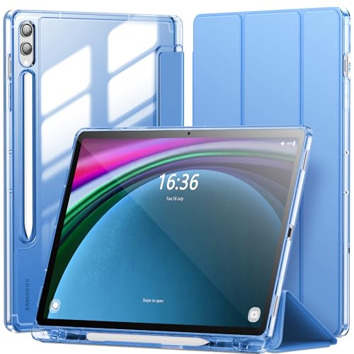 INFILAND Case for Samsung Galaxy Tab S9+ Plus / S9 FE+ Plus / S10+ Plus 12.4 Inch with S Pen Holder, Slim Clear Protective Cover Support Auto Wake/Sleep (Blue)