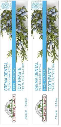 Corpore Sano - Crema Dental Protección Total, Pasta de Dientes Natural, Certificación Ecológica, con Enebro, Romero, Menta, Tomillo y Salvia, Previene Inflamación de Encías, Dentífrico Sin Flúor, 75ml