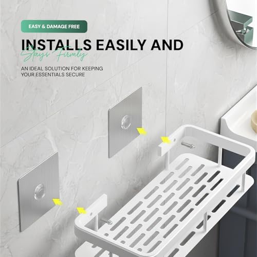 Image of amazon basics 2 Pack Self Adhesive Bathroom Shelf for Wall, Bathroom Organiser Without Drill, Rust Resistant Wall Mounted Bathroom Rack for Shampoo, Soap & Toiletries, Black