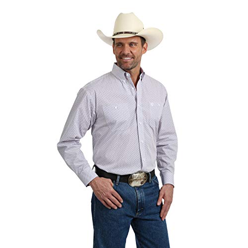 Wrangler Men’s George Strait Long Sleeve, Two Pocket Button-Down Shirt, Purple/White Print MGSP653 (Large)