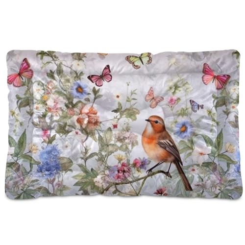 Kigai Vintage Bird Flowers Pet Bed Mat, Non-Slip Washable Pee Pads Soft Comfortable Dog Bed Mat for Floor Living Room Sofa 24 X 18 Inch