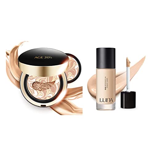 Age 20'S Signature Intense Cover Cushion Foundation#21 Light Beige + Luna Long Lasting Tip Concealer Big Size#02 Natural Beige #TOP19
