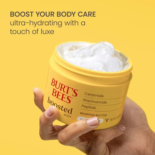 Image of Burt's Bees Boosted Body Whipped Butter With a Ceramide, Niacinamide and Peptide Complex, Quick-Absorbing Body Butter Helps Support Skin Barrier, Tropical Scented, 6.5 oz. Jar