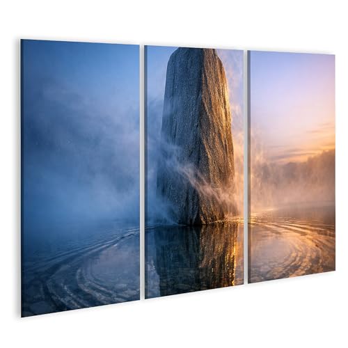 Tableau sur toile rochers dans le brouillard nature 3 pièces islandburner