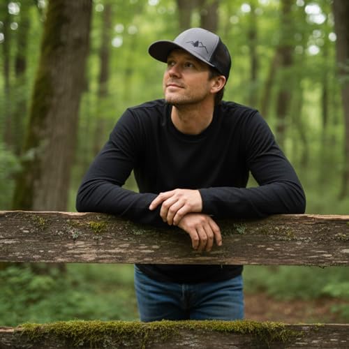 Image of LINDO Trucker Hat [ Great Outdoors Design ] for Men and Women: Mid Profile Cap with Breathable Mesh Back and Adjustable Snap