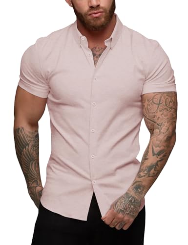 Chemise casual boutonnée stretch rose URRU confortable taille XXL
