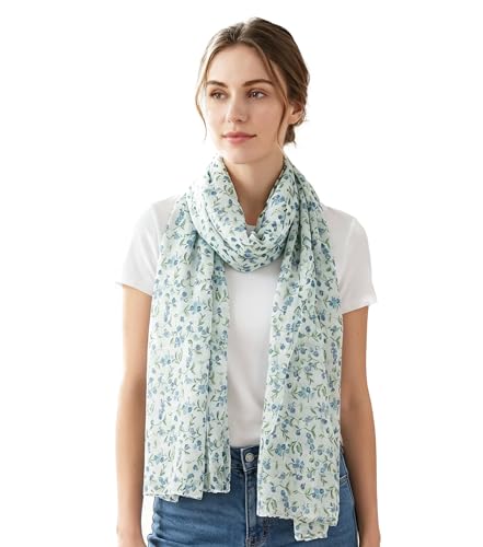 Lina & Lily Floral Design Print Womens Scarf Shawl Lightweight (Forget Me Not-White)