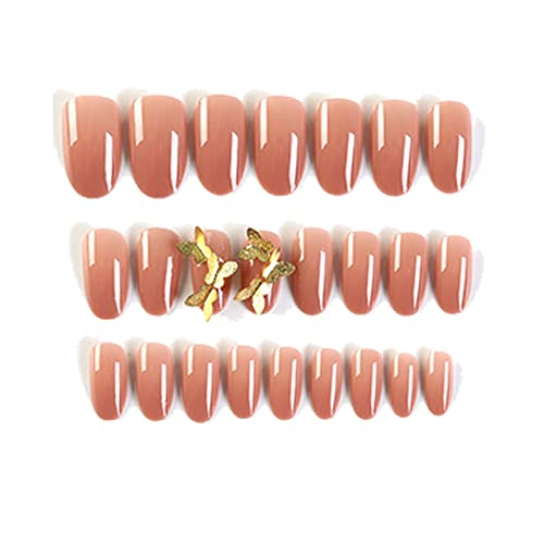 24 Stücke Mittlere Mandel Falsche Nägel Set, Glänzende Gefälschte Nagelspitzen, Glitzer Nägel Vollabdeckung, Falsche Aufdrücken Nägel, Mittlere Ballerina Salon Maniküre (Schmetterling) Cover