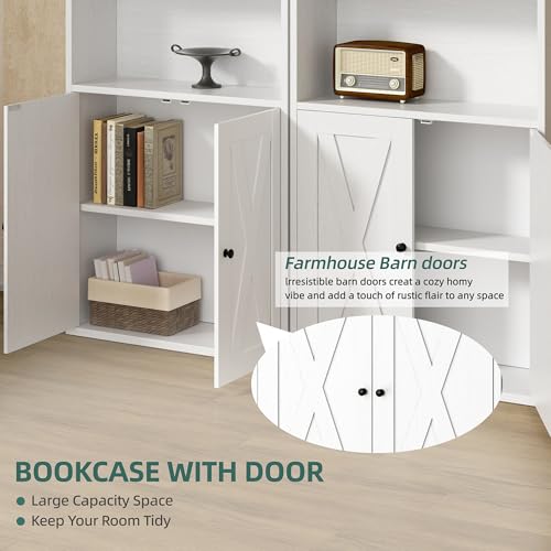 Image of Shintenchi Bookshelf, Industrial Bookshelves and Bookcases with Doors Floor Standing 6 Shelf Display Storage Shelves 70.6 inches Tall Bookcase for Home Office, Living Room (White)