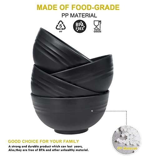Greentainer Unbreakable Large Cereal Bowls - 24 OZ Plastic Lightweight Bowl Sets 4 - Dishwasher & Microwave Safe - for Cereal, Salad,Soup, Noodle, 4 Pieces (Black) - Image 4