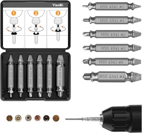 Schraubenausdreher Set 6 Stück, Hergestellt aus HSS 4341, Beschädigte Schraube Entferner Extraktor Set, Schrauben Ausdrehwerkzeug, Zum Entfernen beschädigter Schrauben